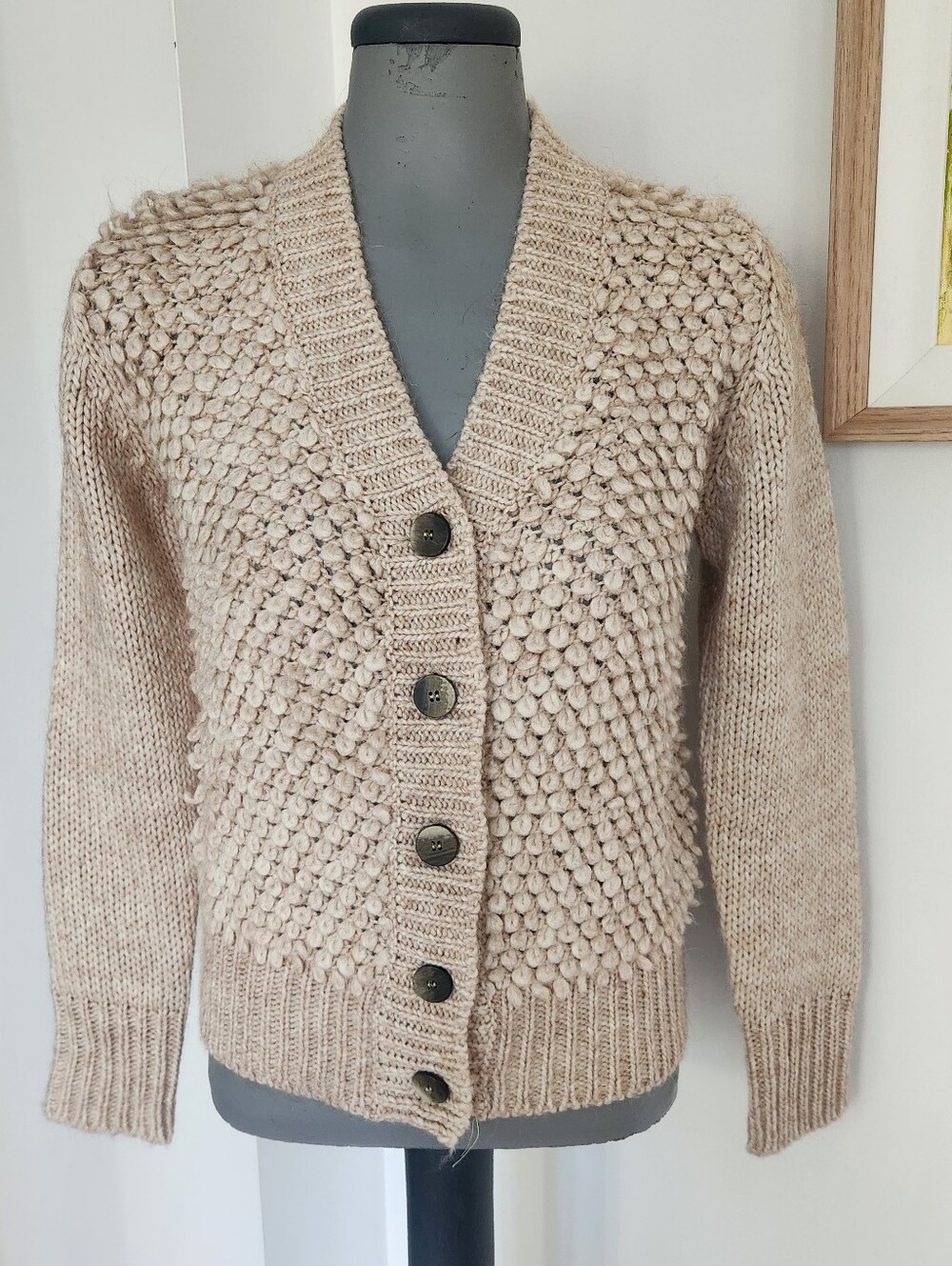 Stambecco Mdde In Italy Neutral Beige Bubble-Stitch Button Cardigan